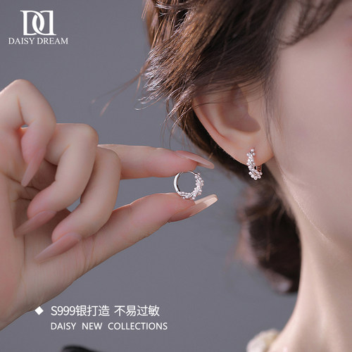 999纯银缠绕珍珠耳环轻奢高级感