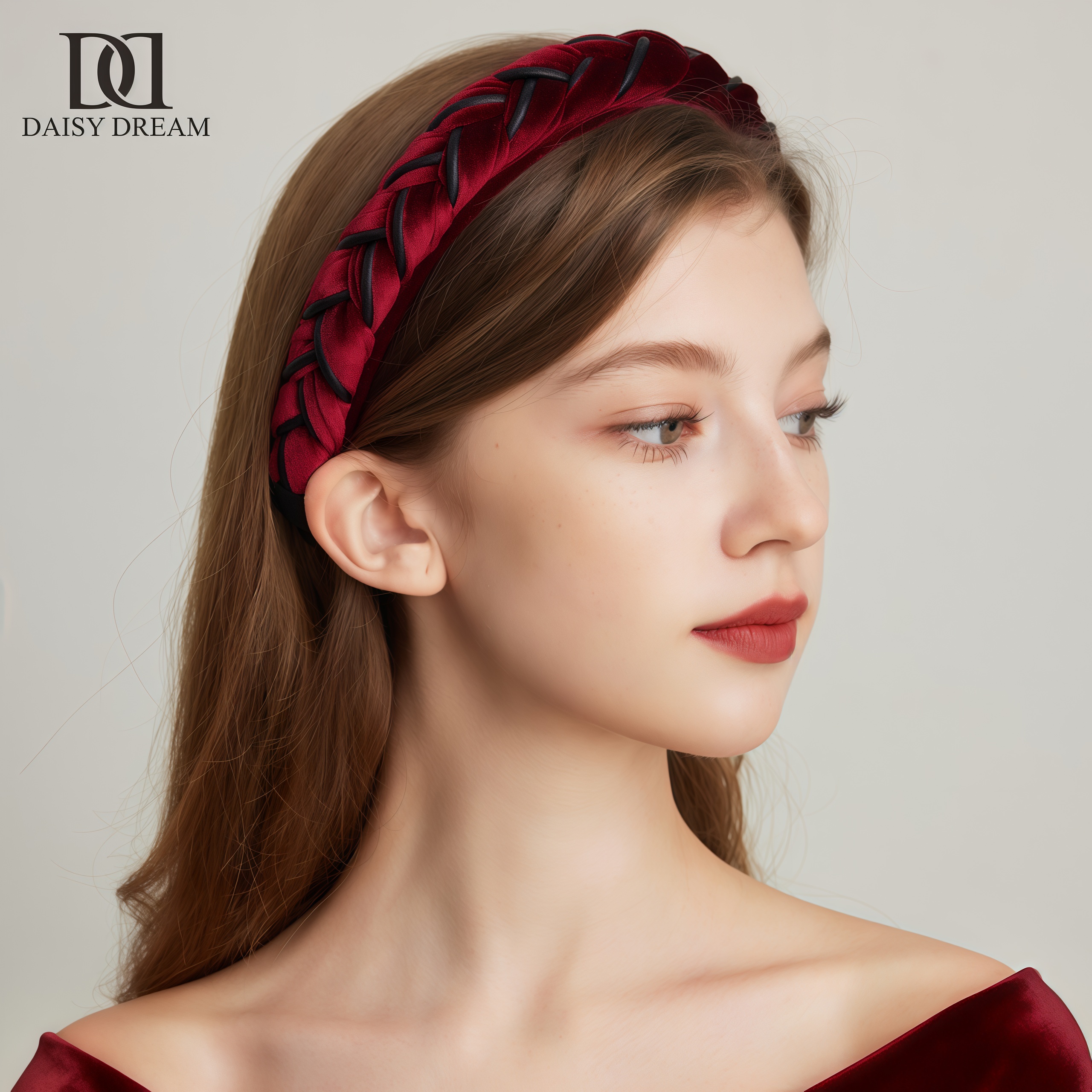 复古红色丝绒发箍女2025新款