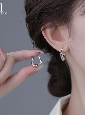 925纯银针几何耳环女小众气质冷淡风金属耳环个性耳扣独特ins耳饰