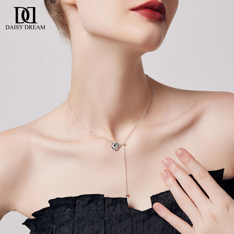 999纯银满钻山茶花项链高级轻奢