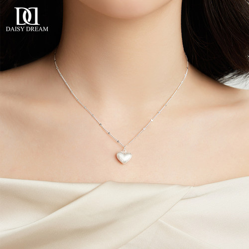 999纯银拉丝爱心项链女款
