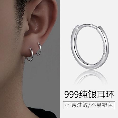 999纯银实心素圈耳环养耳洞耳圈