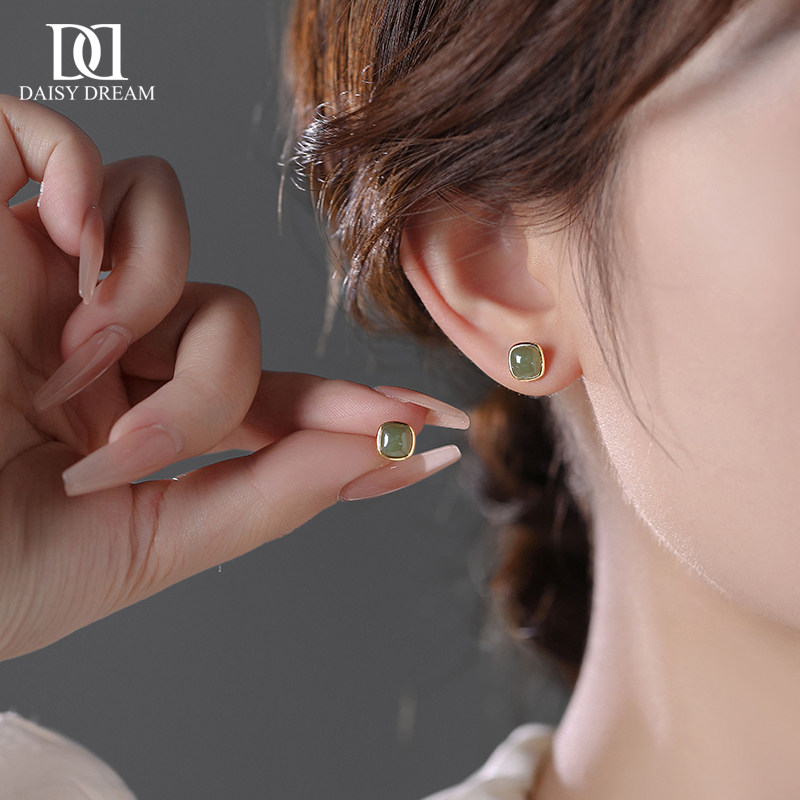 999纯银针天然和田玉耳钉女小众轻奢气质耳环2026爆款新中式耳饰