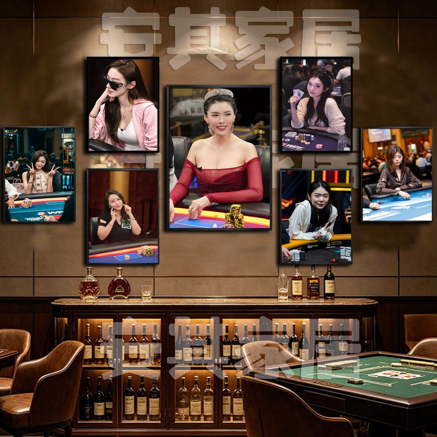 德州扑克美女明星棋牌室装饰画麻将馆挂画纸牌赌场包间酒馆壁画