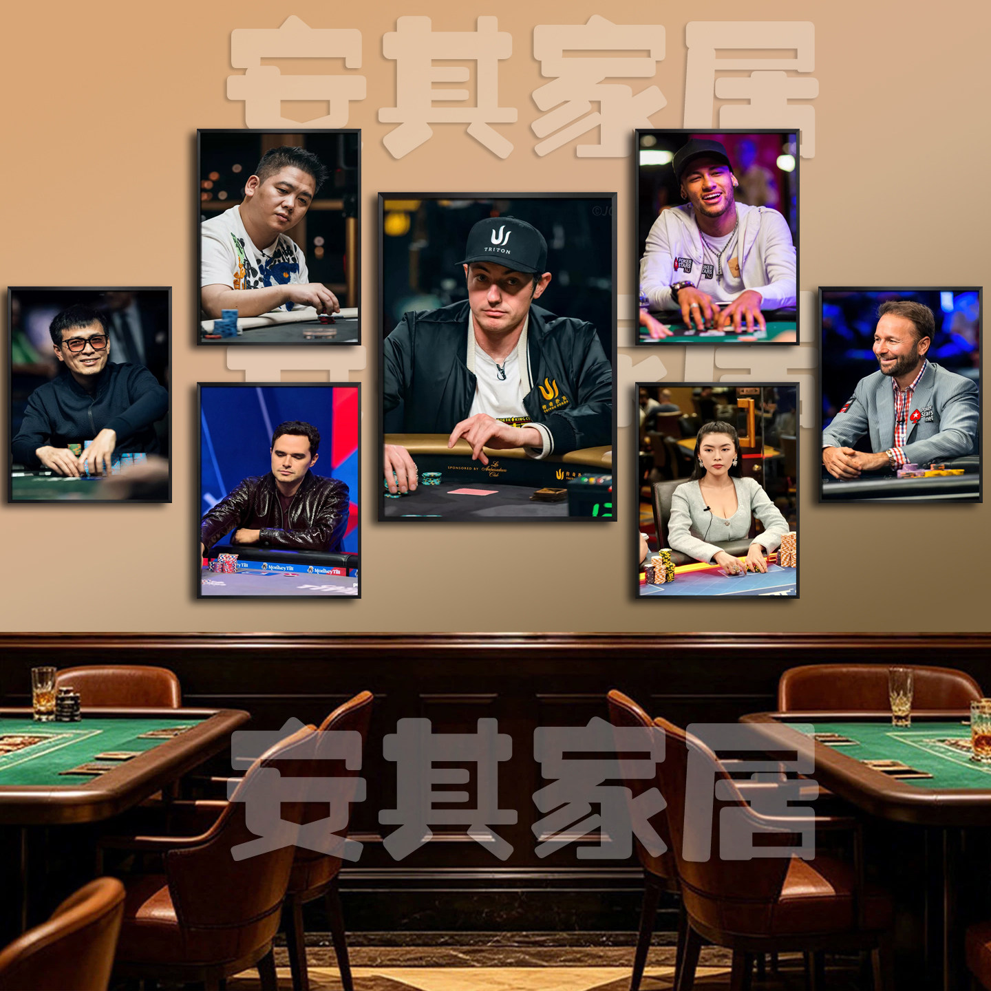 德州扑克酒馆明星装饰画德州室装修人物墙面装饰品挂画棋牌室壁画