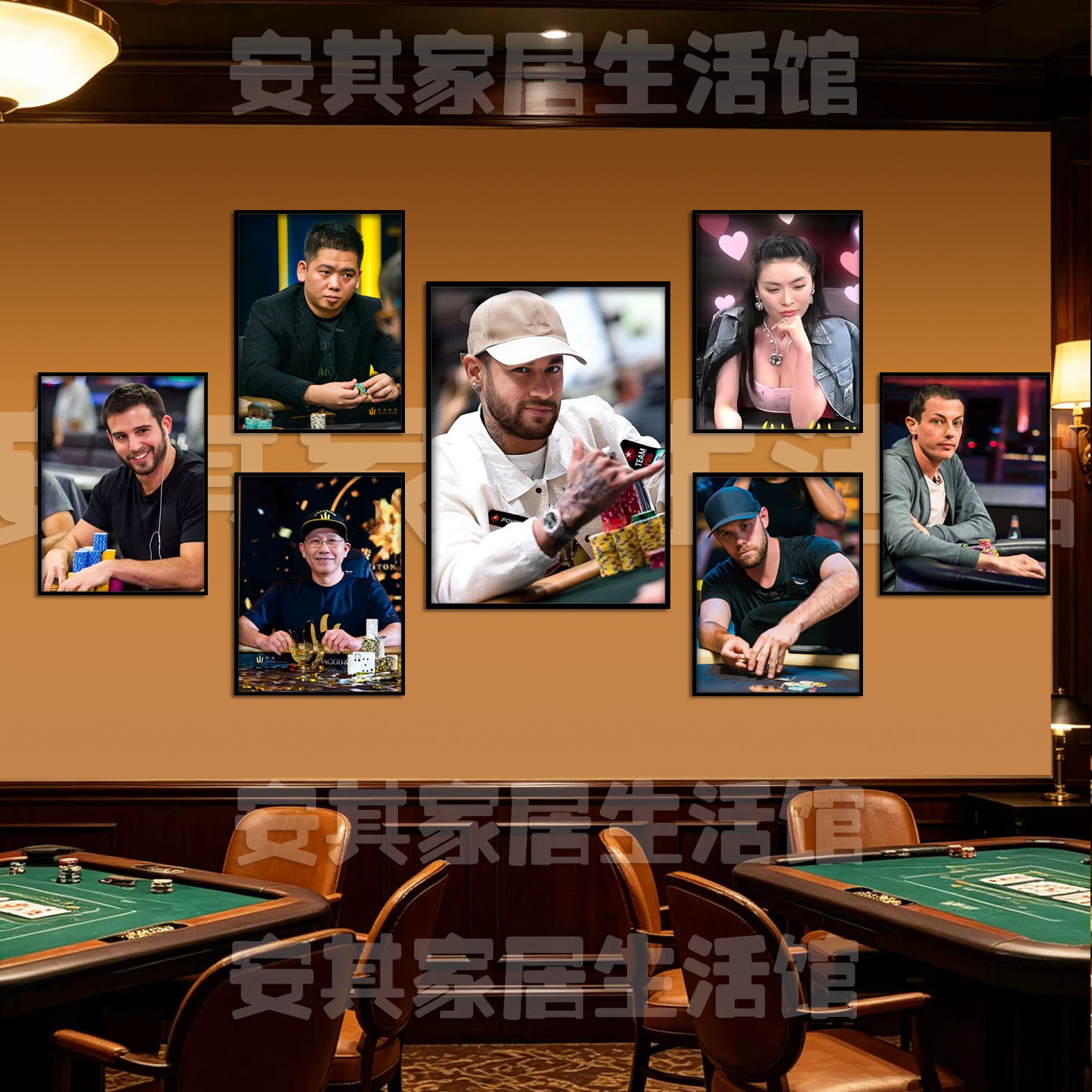 德州扑克大师明星棋牌室装饰画赌场休闲会所挂画酒吧背景墙壁画