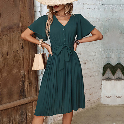summer dresses women retro elegant ladies skirt压褶女连衣裙