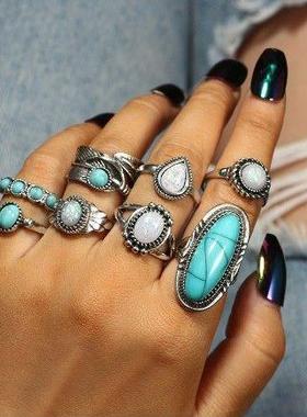 民族风戒指ethnic style retro combination atmosphere ring set