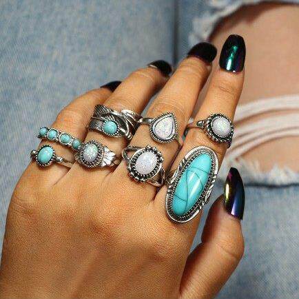 民族风戒指ethnic style retro combination atmosphere ring set