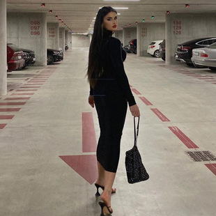 skinny 气质连衣裙 elegant neck 修身 高领长袖 新款 high dress秋季