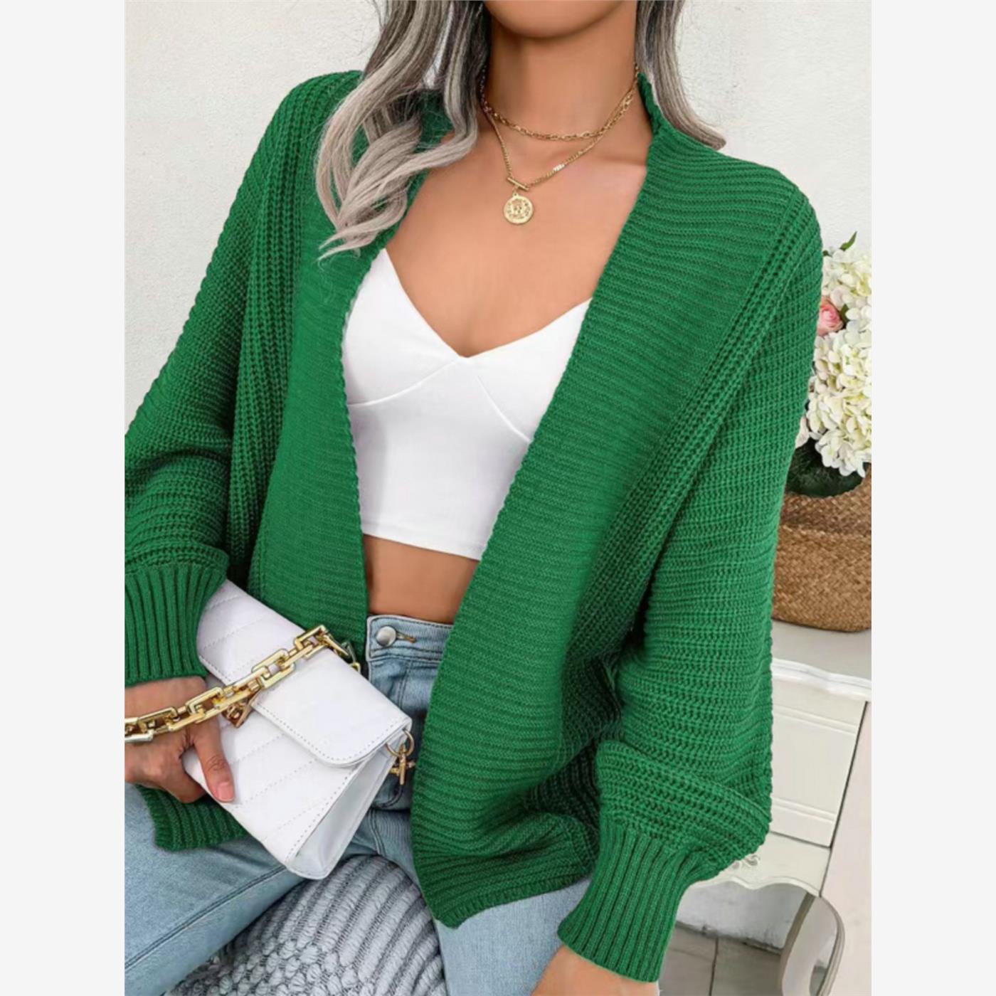 欧美亚马逊秋冬女士纯色宽松针织开衫毛衣披肩外套慵懒风sweater