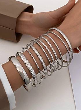 ethnic style alloy bracelet set women bangle golden 覆古手镯