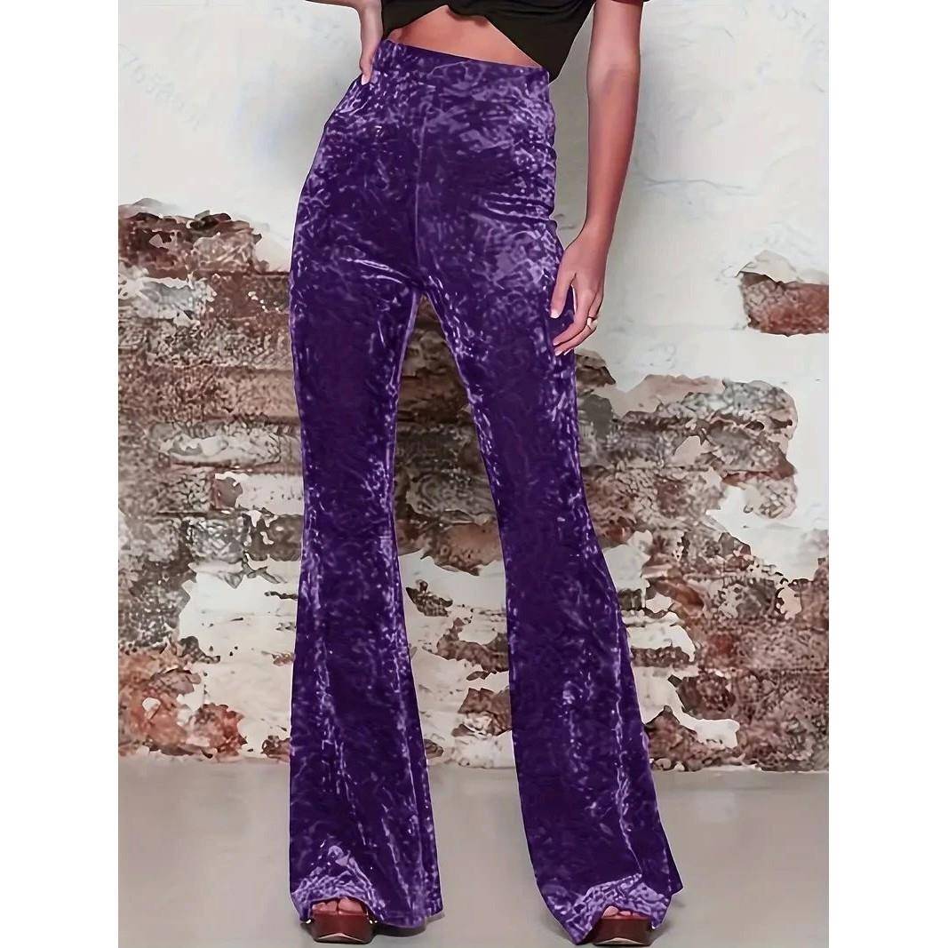 High waisted solid color micro flared pants 高腰纯色微喇裤女