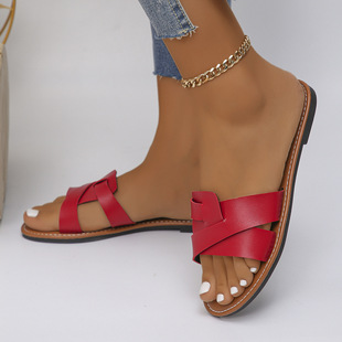 Retro flat women's big yards beach slippers平底大码沙滩拖鞋