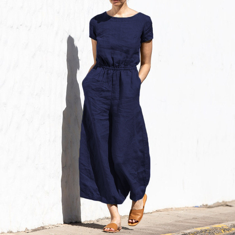 S-5XL women jumpsuit casual ladies clothes休闲宽松棉麻连体裤