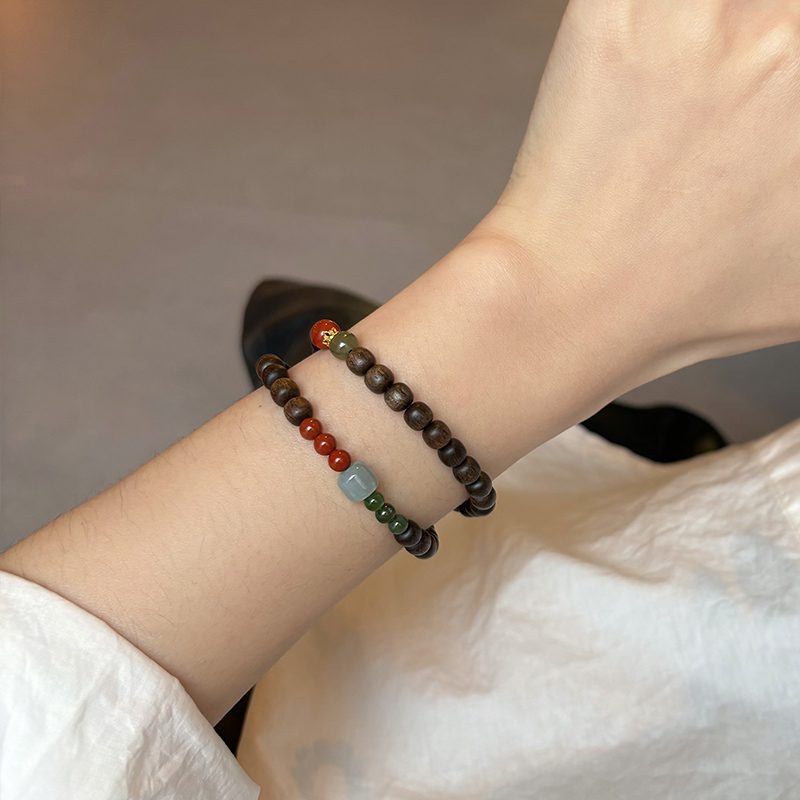 天然沉香桶珠双圈手串