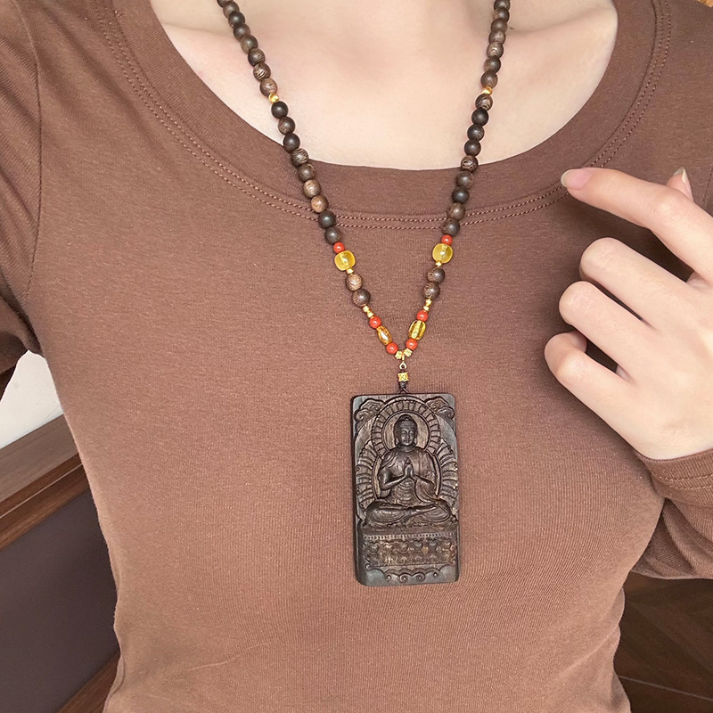 雕刻串联观音佛牌吊坠男女项链