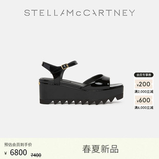 Stella McCartney2026早春新品 黑色搭扣踝带漆面厚底凉鞋 Elyse