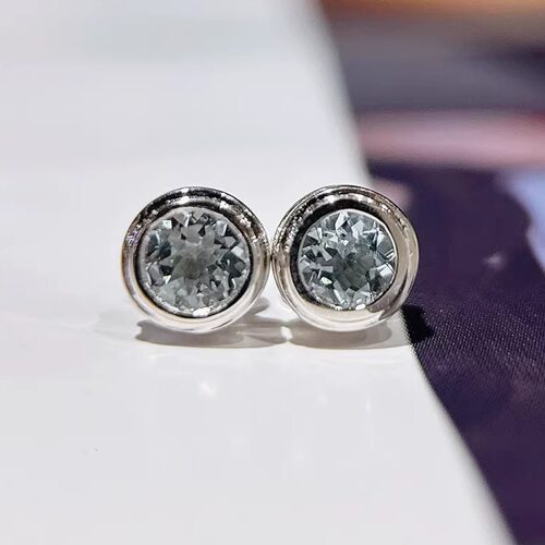 星赞S925纯银镀金约0.87克拉天然海蓝宝石简约包镶泡泡耳钉简约