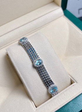 星赞轻奢珠宝S925银镶3克拉天然托帕石手链精致简约手表带设计