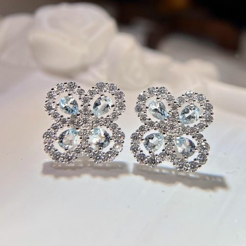 星赞轻奢珠宝S925银镶嵌约1.00克拉天然海蓝宝简约日常精致耳钉