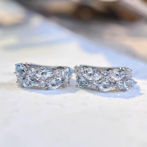 星赞轻奢珠宝S925银镶嵌约1.43克拉天然海蓝宝时尚设计感造型耳饰