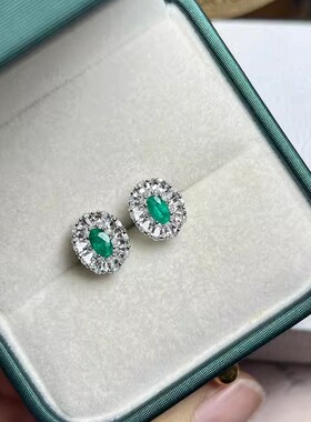 0.45克拉天然祖母绿耳环太阳花