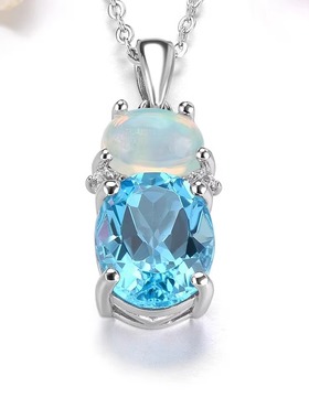 星赞轻奢珠宝轻奢S925银镶天然瑞士蓝托帕石澳宝拼镶吊坠日常佩戴