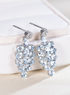 S925银天然海蓝宝耳环星赞