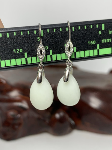 蓝田玉s925银镶嵌耳坠