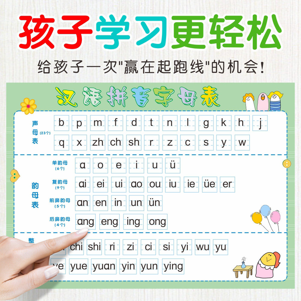 aoe一年级汉语拼音字母表墙贴小学声母韵母整体认读音节贴纸全套