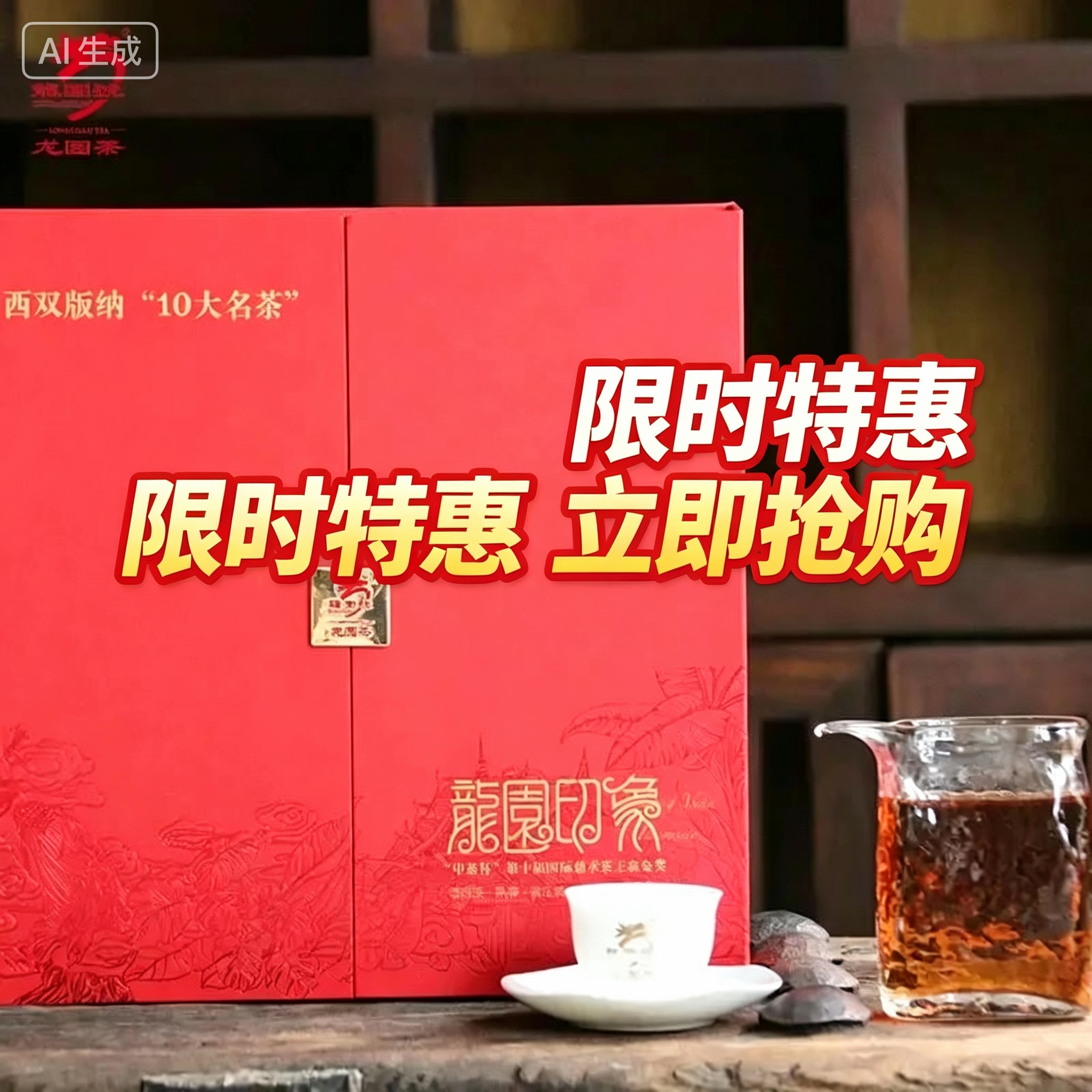 云南普洱茶熟茶饼 紧压茶 龙园号龙园印象357g 高端礼盒装正品