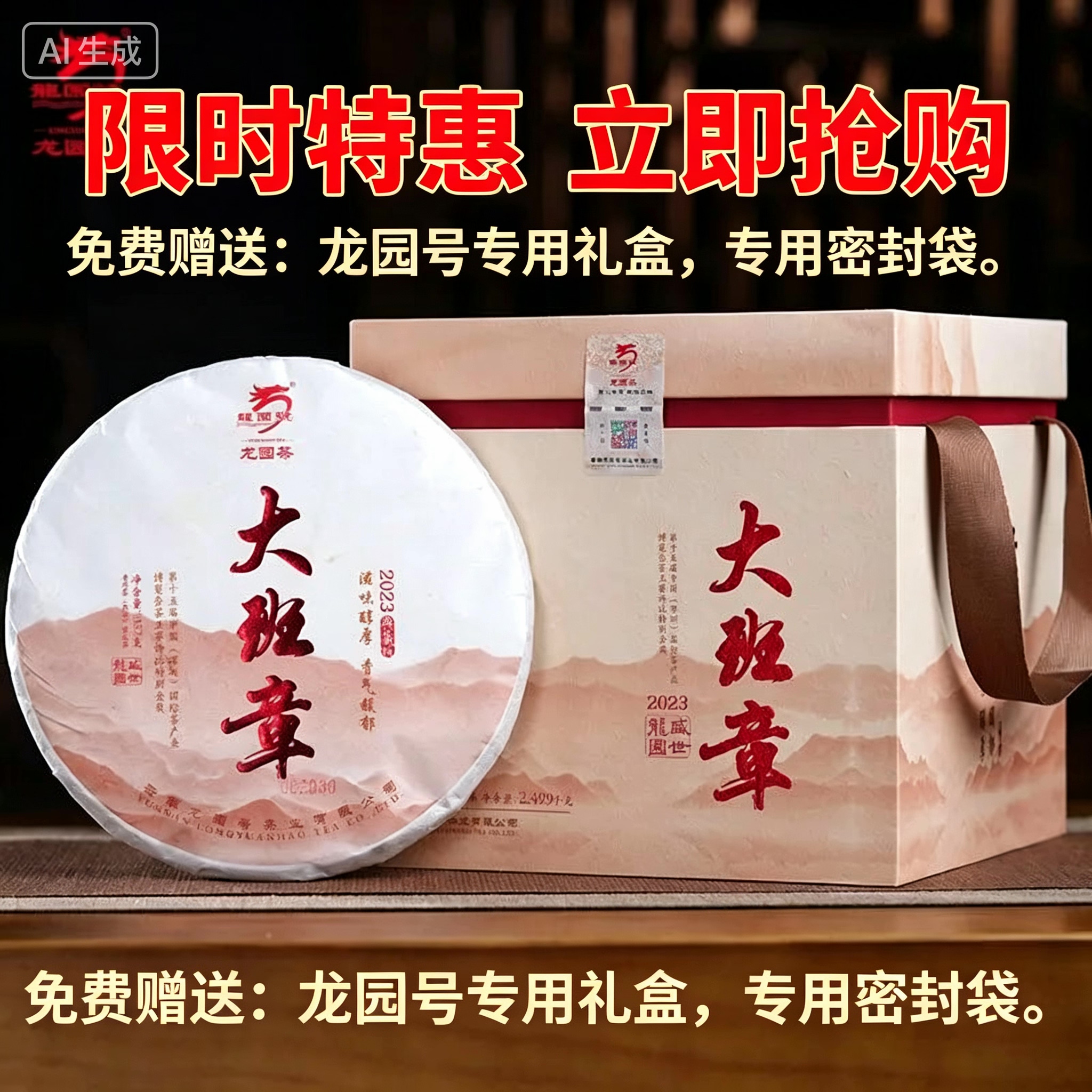 云南普洱茶龙园号普洱熟茶2023年大班章熟饼 357g 云南勐海七子饼