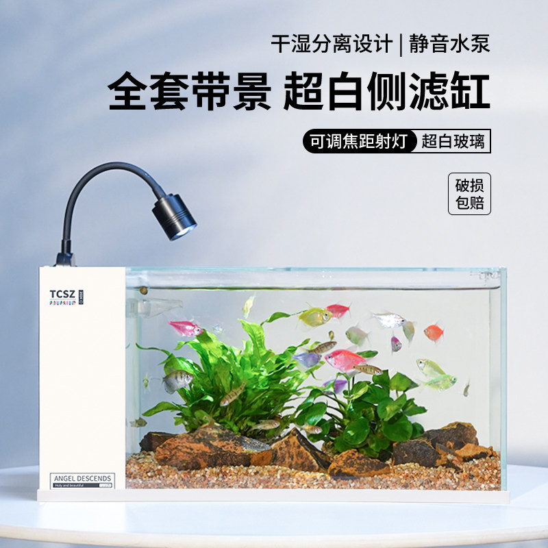 变焦射灯款侧滤鱼缸全套造景生态缸自循环小型办公室家用2024新款