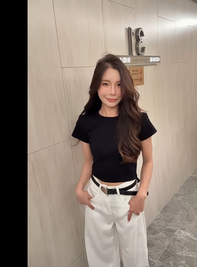 ADD2026夏季新款圆领短袖T恤女修身显瘦百搭纯色打底衫上衣ins潮