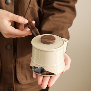 草木灰山山而川侧把壶陶瓷茶壶家用陶瓷单壶不烫手简约泡茶中式壶