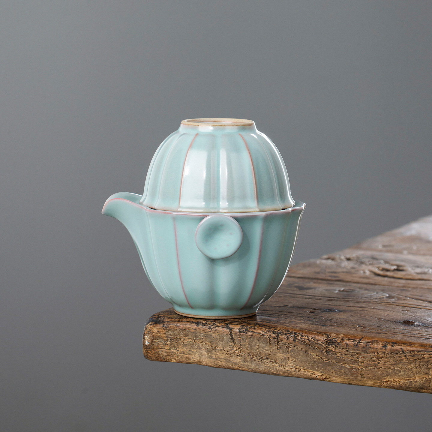 汝窑天青莲韵旅行茶具定制快客杯