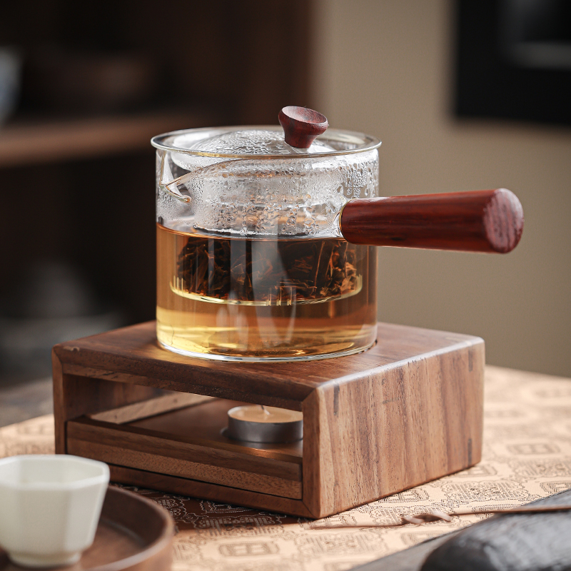 胡桃木温茶炉玻璃茶壶套装蜡烛底座围炉煮茶暖茶器烘茶炉温茶器