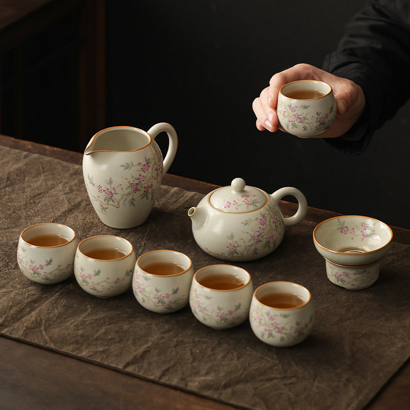 汝窑功夫茶具全套家用办公室会客陶瓷西施壶中式轻奢高档茶杯套装