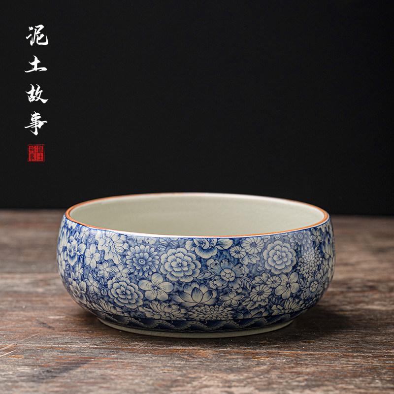 老陶泥大号茶洗茶碗水洗笔洗建水茶渣缸功夫茶具零配开片可养水盂