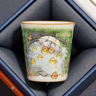 汝窑黄鸭主人杯个人专用功夫茶具开片可养可乐杯单杯高档定制茶盏