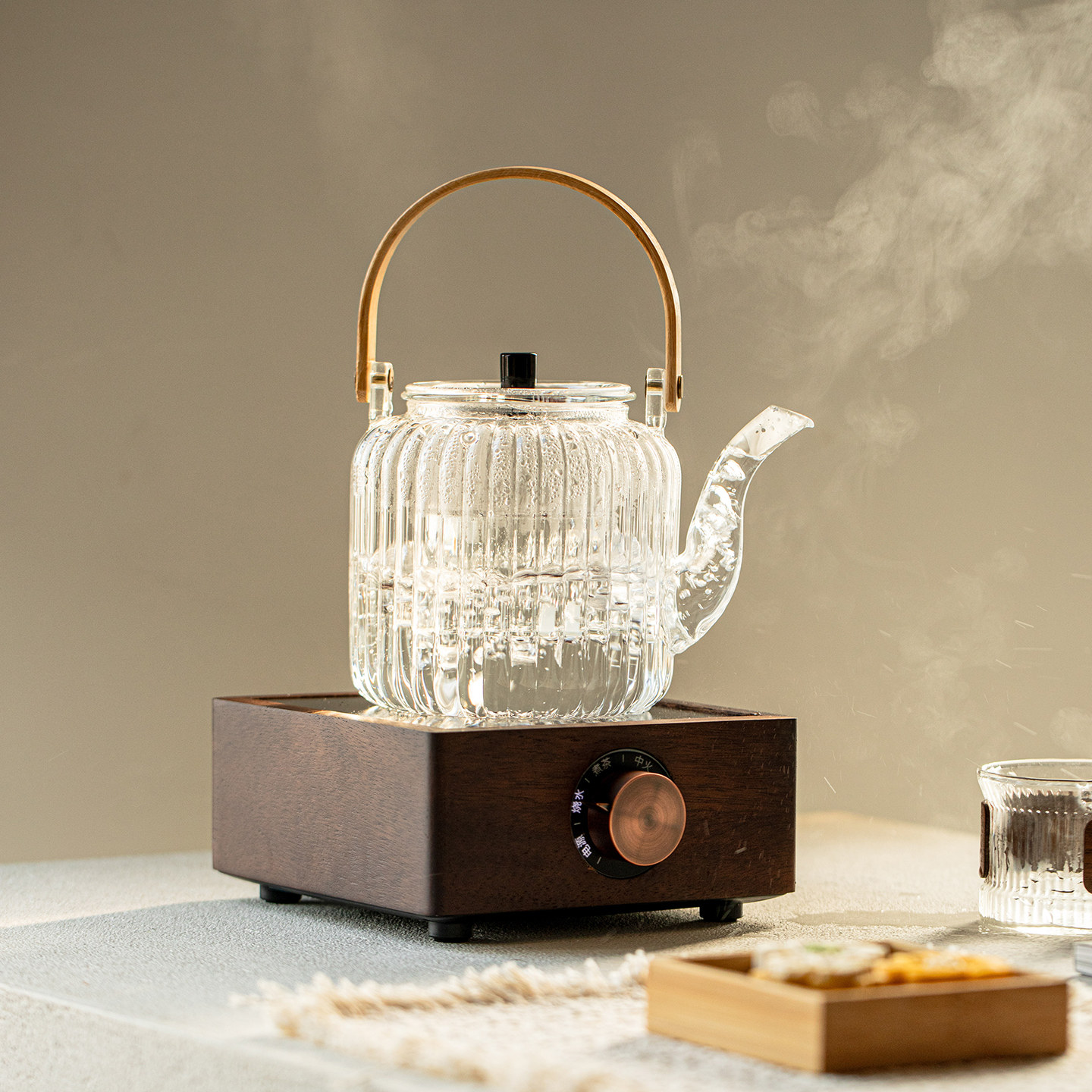 胡桃木玻璃煮茶壶2025新款烧水壶家用围炉煮茶套装电陶炉煮茶器