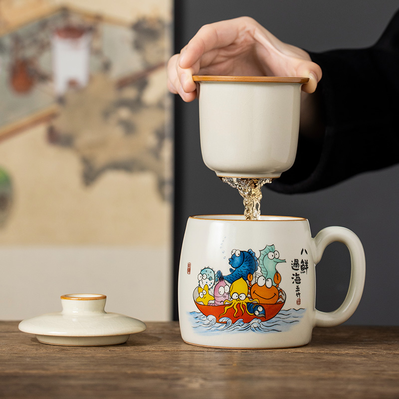 汝窑创意八鲜过海泡茶杯