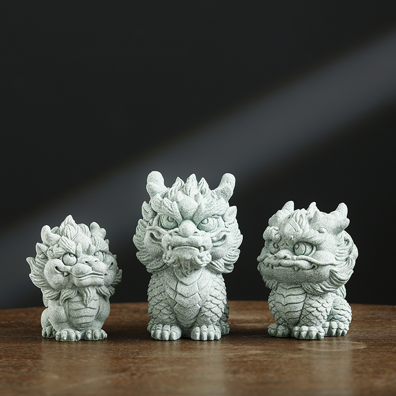 青砂石茶宠摆件国潮麒麟中式瑞兽家居创意茶桌客厅可养招财装饰品