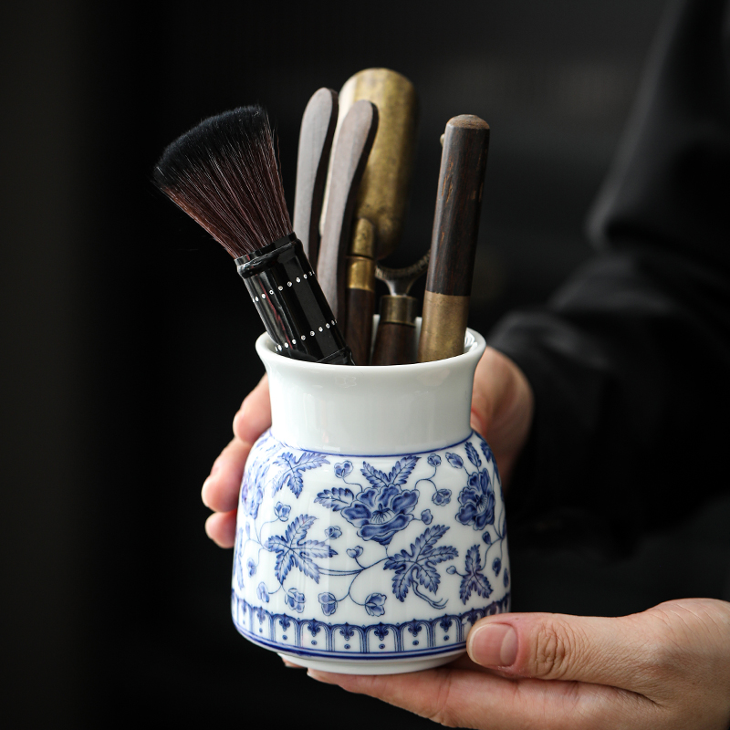 白瓷青花秋葵六君子套装茶具配件大全茶桌茶台泡茶工具茶夹刷用品