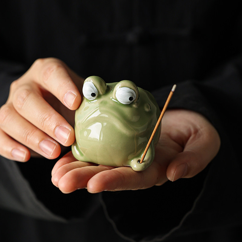 陶瓷青蛙线香香插底座香炉可爱挑逗蛙摆件茶宠家用居室线香架香托,餐饮具,茶道/香炉,淘宝优惠券,粉丝福利购,淘宝优惠卷