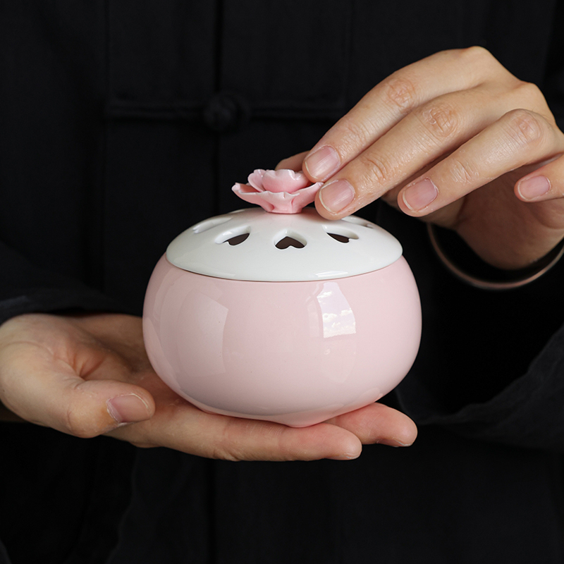 粉色捏花香炉香薰炉陶瓷