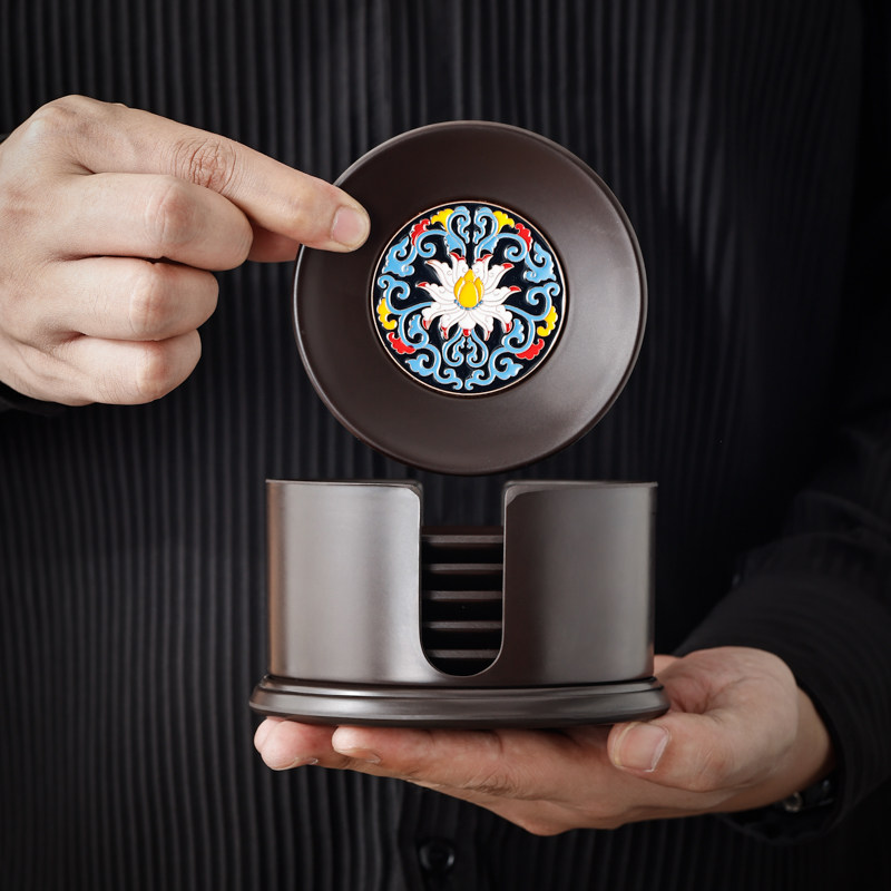 中式电木茶杯垫6个装家用客厅茶具隔热垫小茶托防烫杯托茶道配件