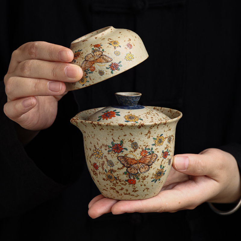 青花火石红快客杯旅行茶具套装