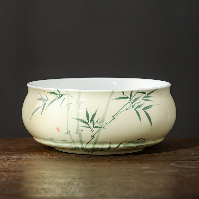 纯手绘翠釉绿竹清欢陶瓷家用高端茶洗缸笔洗功夫茶具建水水盂茶洗,餐饮具,茶道/零配,淘宝优惠券,粉丝福利购,淘宝优惠卷